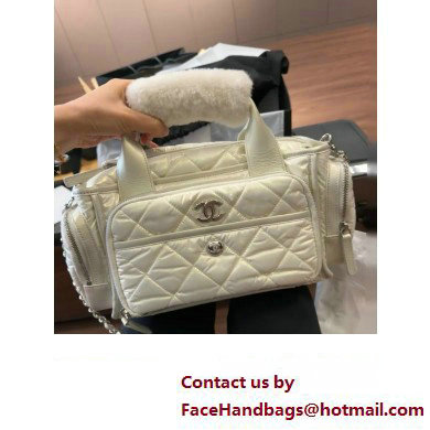 chanel Nylon  &  Silver-Tone Metal WHITE AS4364 Large Bowling Bag 2023